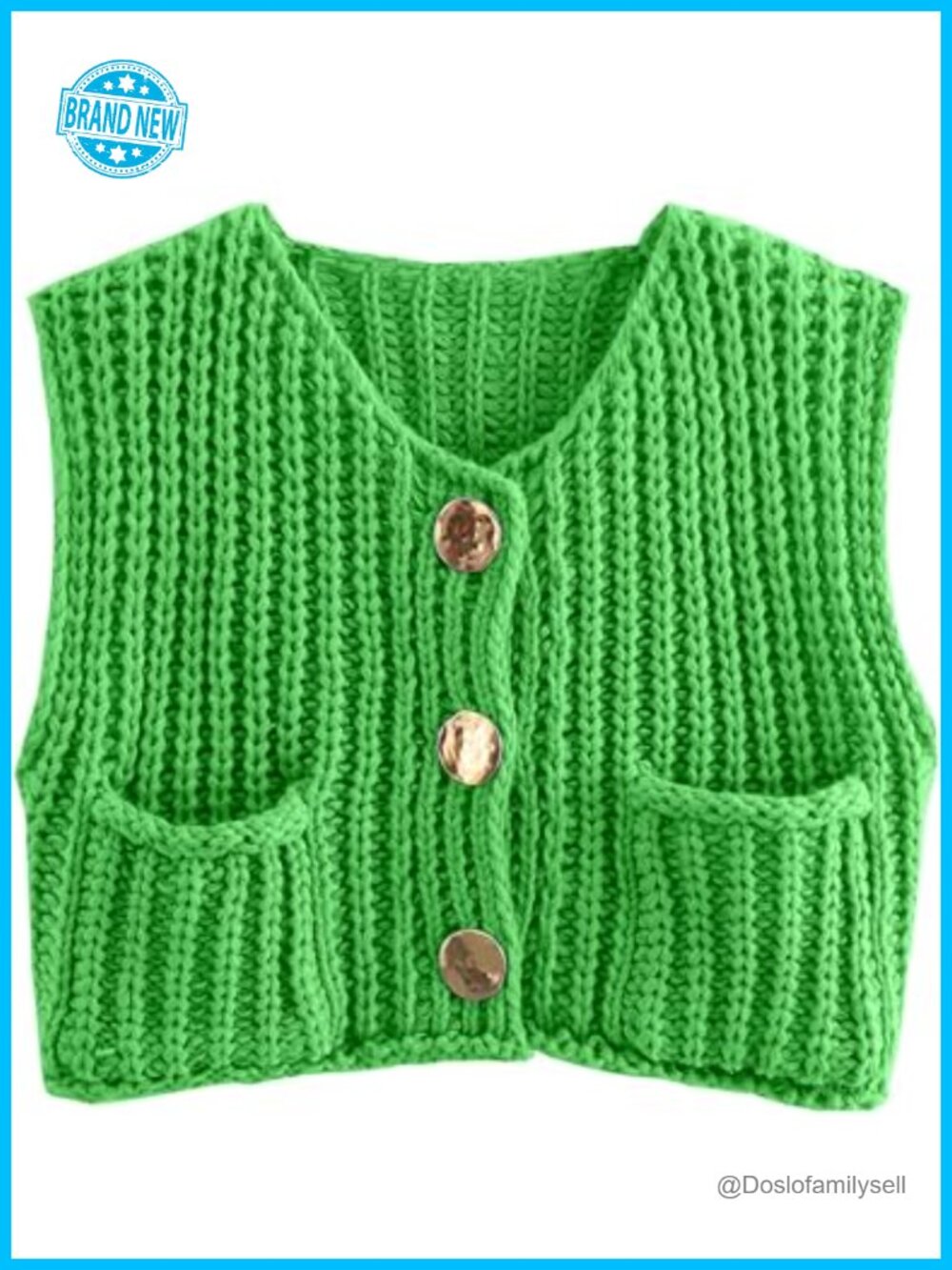 Chunky Knit Sweater Vest Button Down Crop Crochet Sleeveless